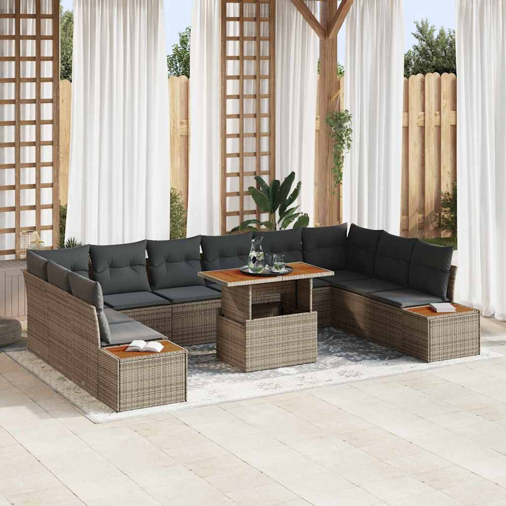 Tuin Eetset met kussen 11 pcs Grijs en Bruin is nu te koop bij PeponiXL, paradijselijk wonen!