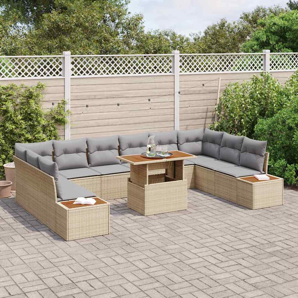 Tuin Eetset met kussen 11 pcs Beige en Grijs is nu te koop bij PeponiXL, paradijselijk wonen!