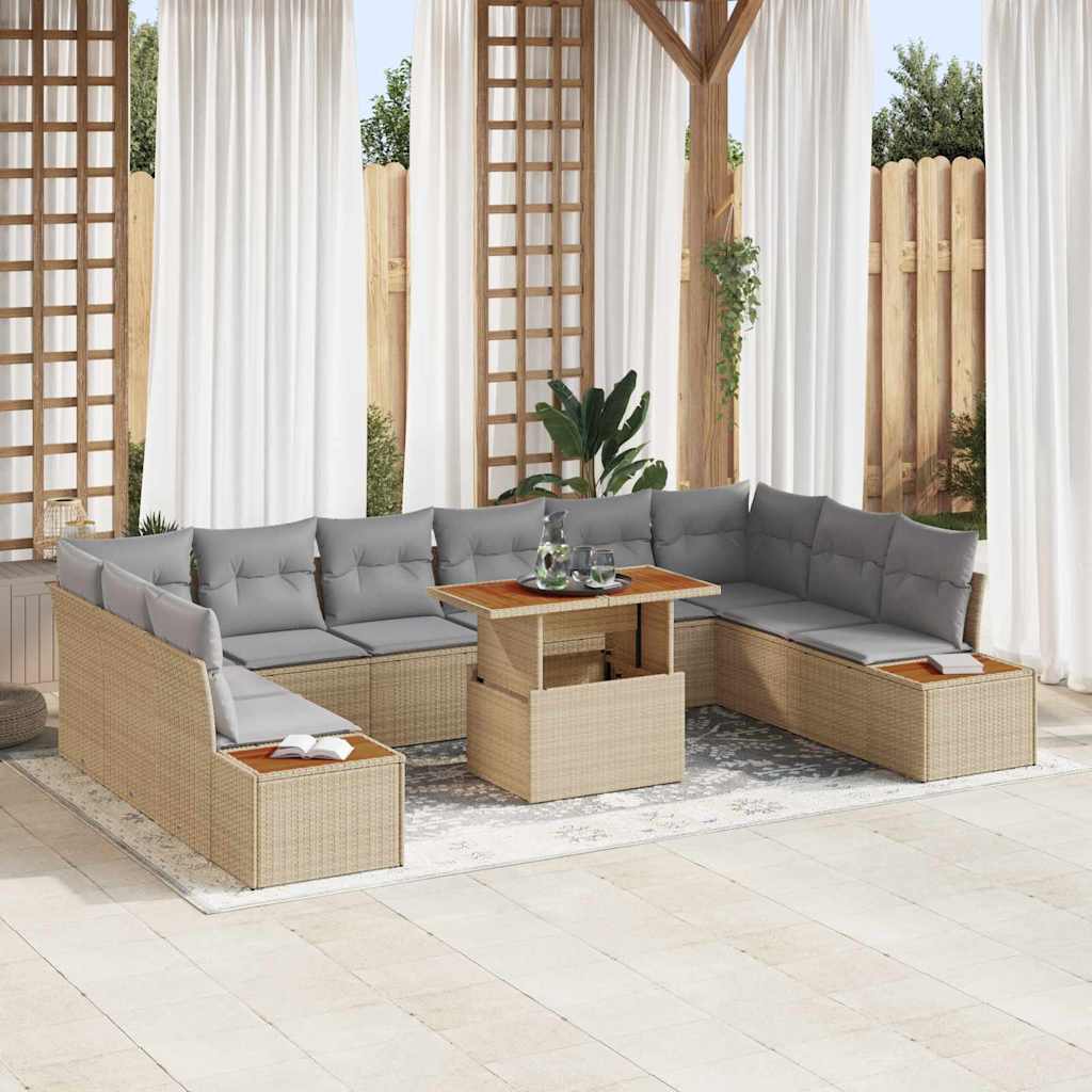 Tuin Eetset met kussen 11 pcs Beige en Grijs is nu te koop bij PeponiXL, paradijselijk wonen!