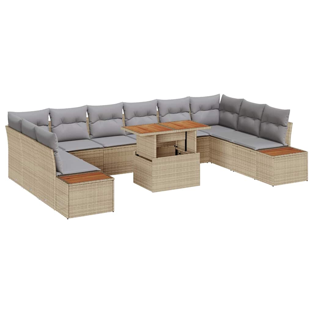 Tuin Eetset met kussen 11 pcs Beige en Grijs is nu te koop bij PeponiXL, paradijselijk wonen!
