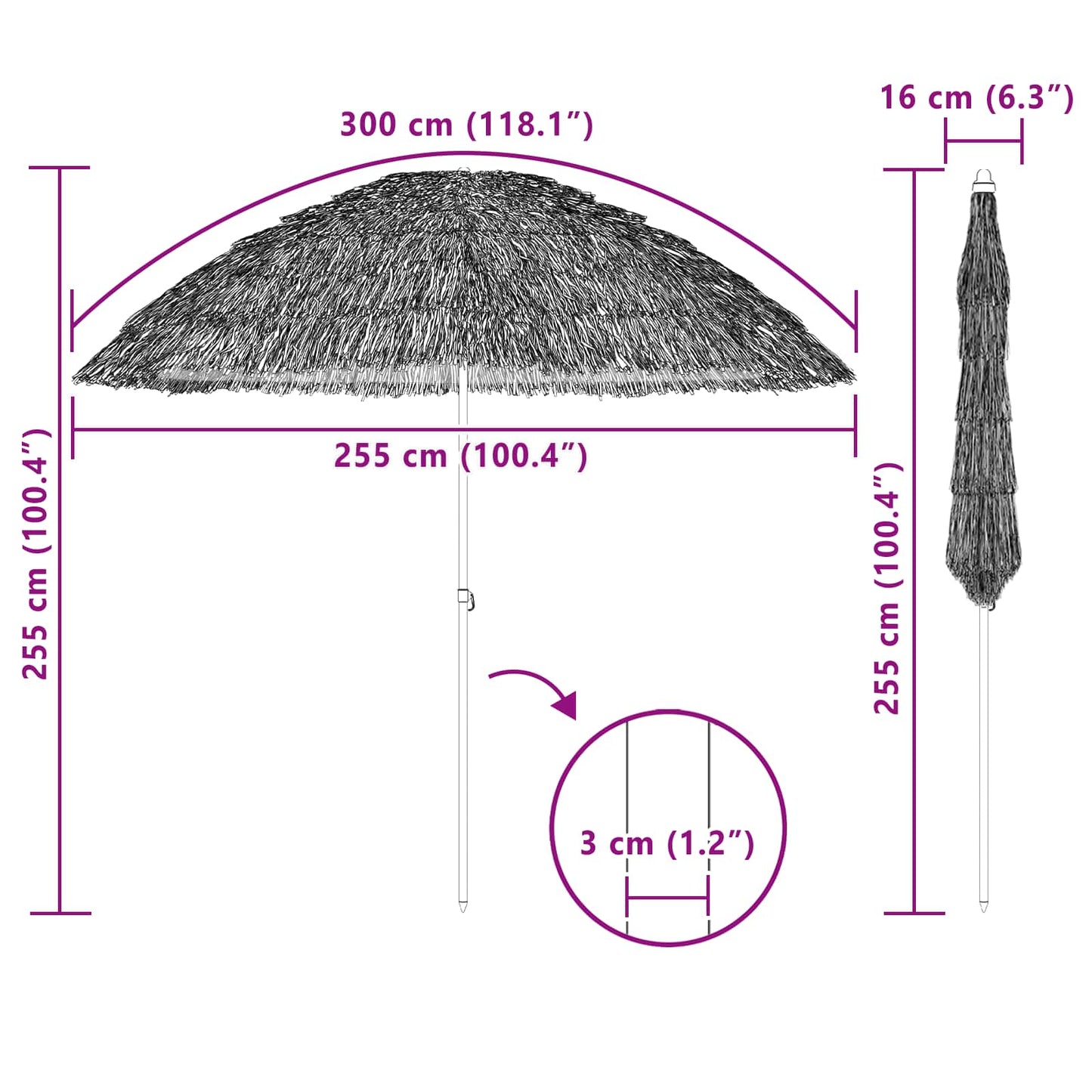 Strandparasol Naturel 255 x 255 x 255 cm Polyester en staal is nu te koop bij PeponiXL, paradijselijk wonen!