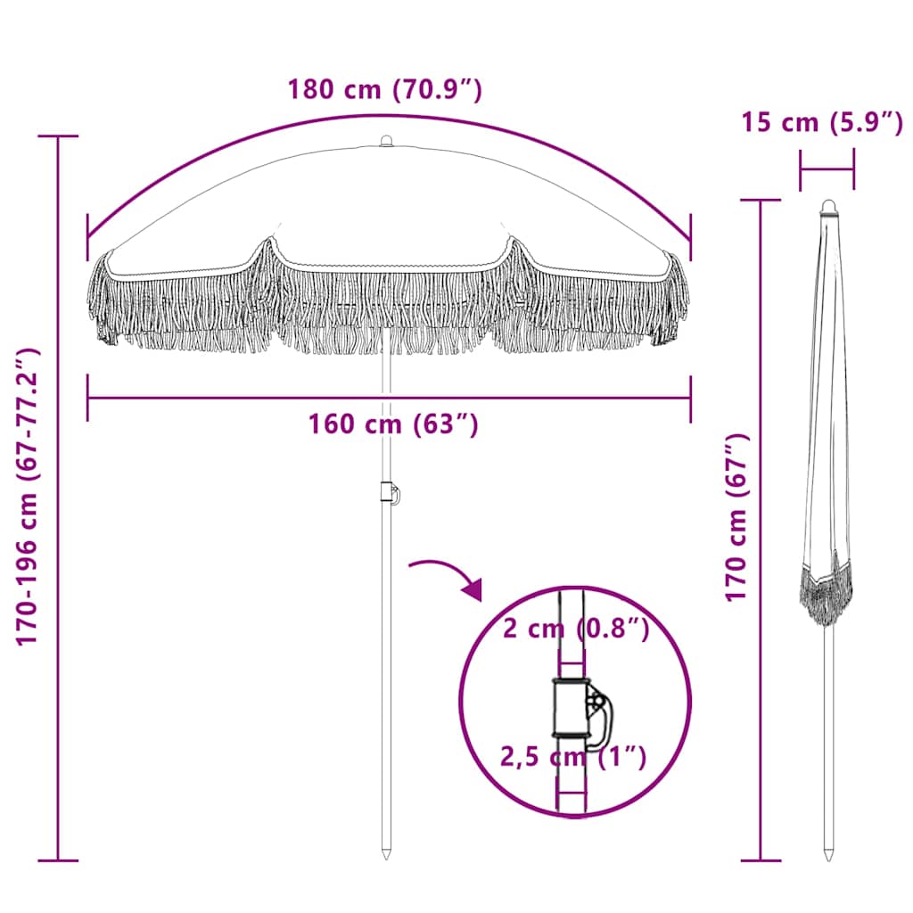 Strandparasol Grijs en Wit 160 x 160 x 196 cm is nu te koop bij PeponiXL, paradijselijk wonen!