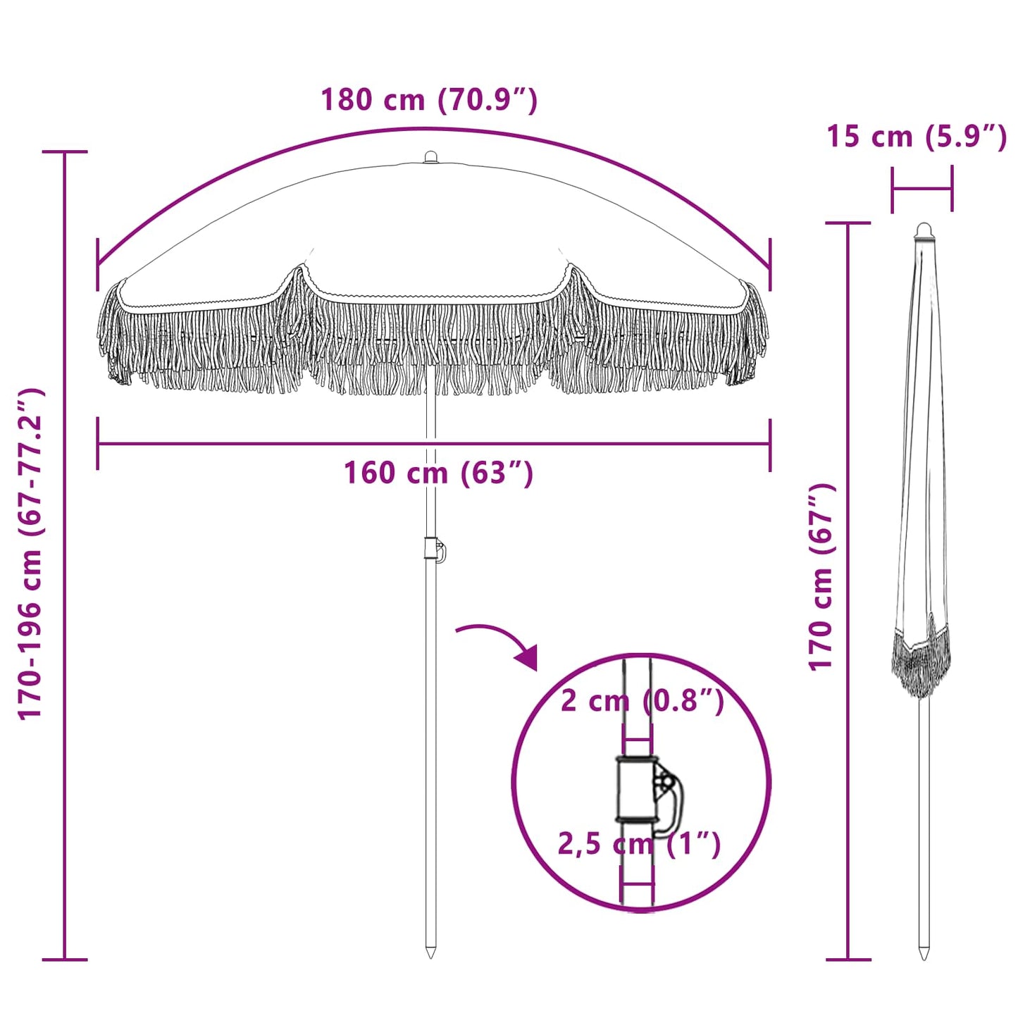 Strandparasol Grijs en Wit 160 x 160 x 196 cm is nu te koop bij PeponiXL, paradijselijk wonen!
