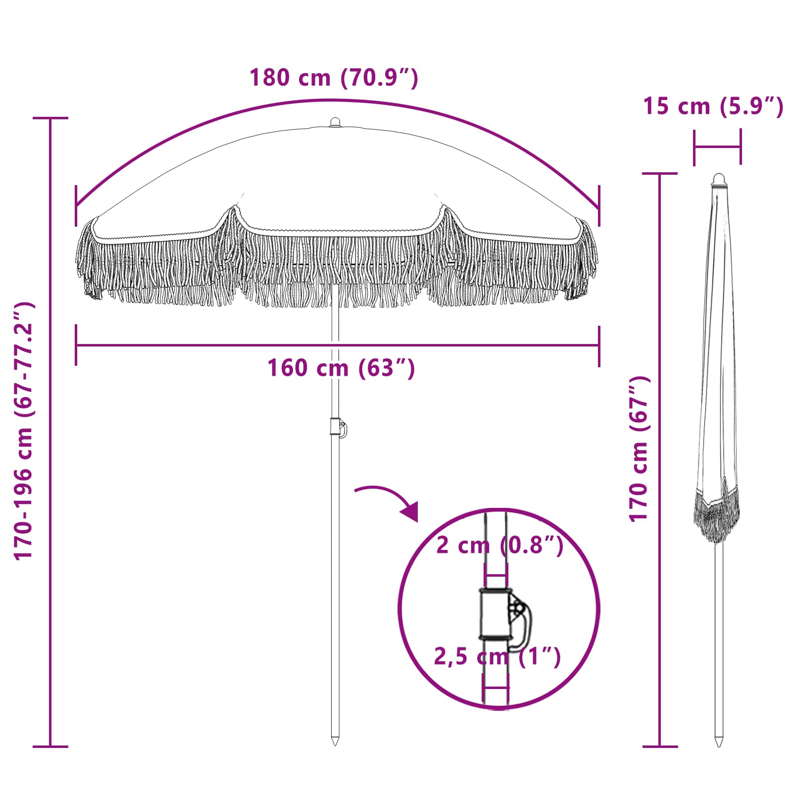 Strandparasol Grijs en Wit 160 x 160 x 196 cm is nu te koop bij PeponiXL, paradijselijk wonen!