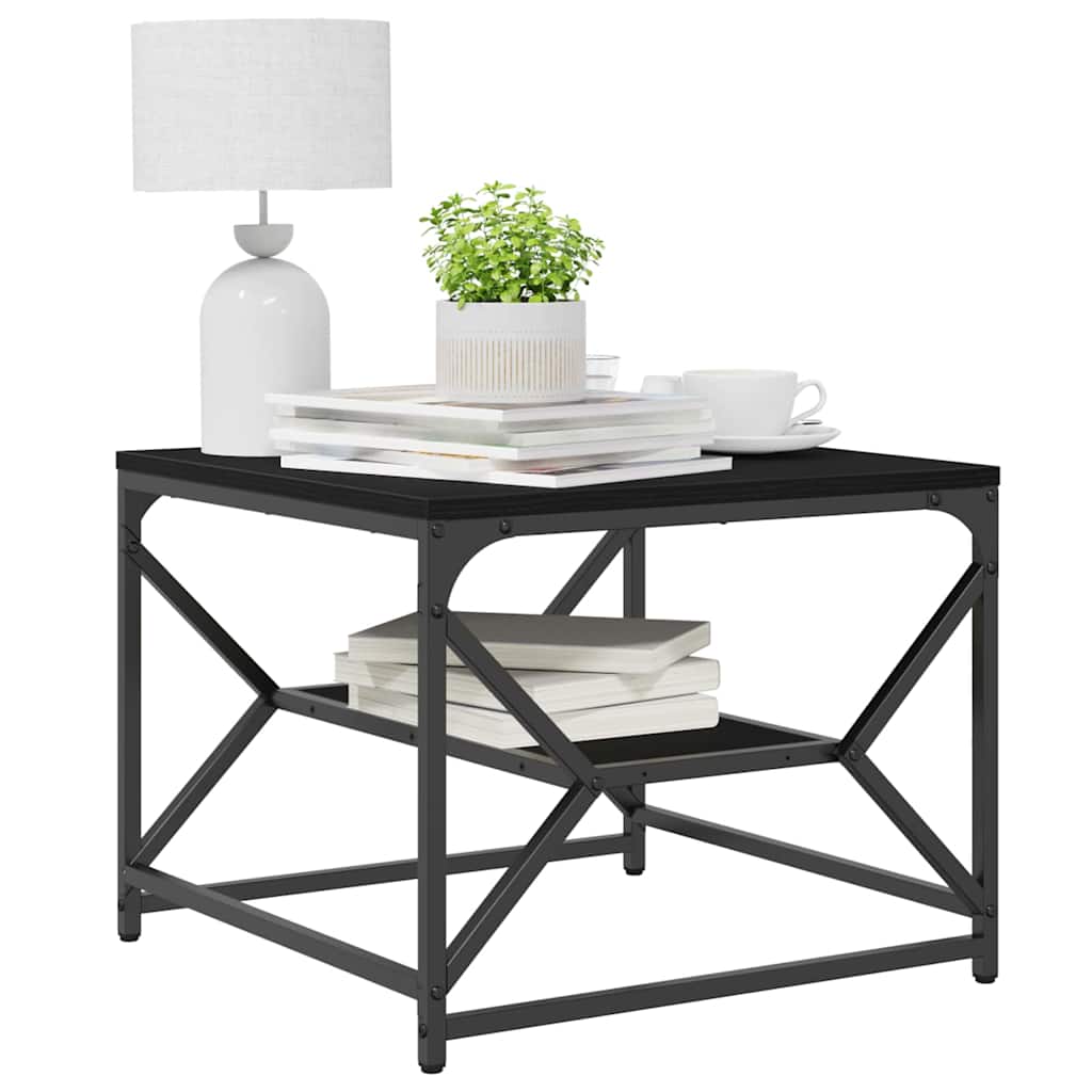 Salontafel Zwart Eiken 51 x 50 x 40 cm Engineered hout en staal is nu te koop bij PeponiXL, paradijselijk wonen!