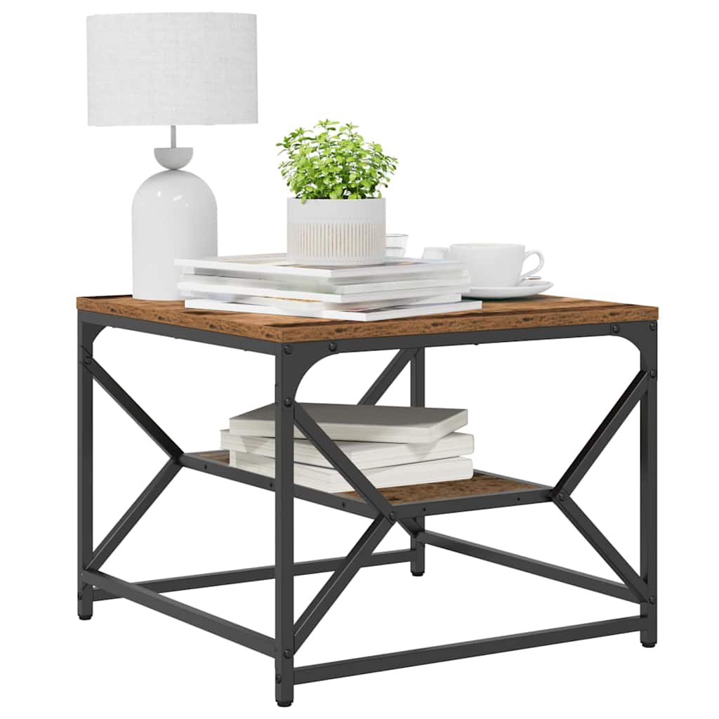 Salontafel Oud Hout 51 x 50 x 40 cm Engineered hout en staal is nu te koop bij PeponiXL, paradijselijk wonen!