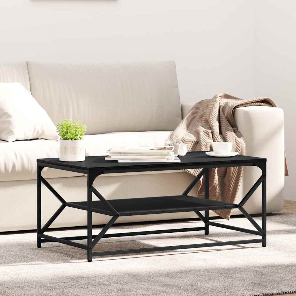 Salontafel Zwart Eiken 90 x 50 x 40 cm Engineered hout en staal is nu te koop bij PeponiXL, paradijselijk wonen!
