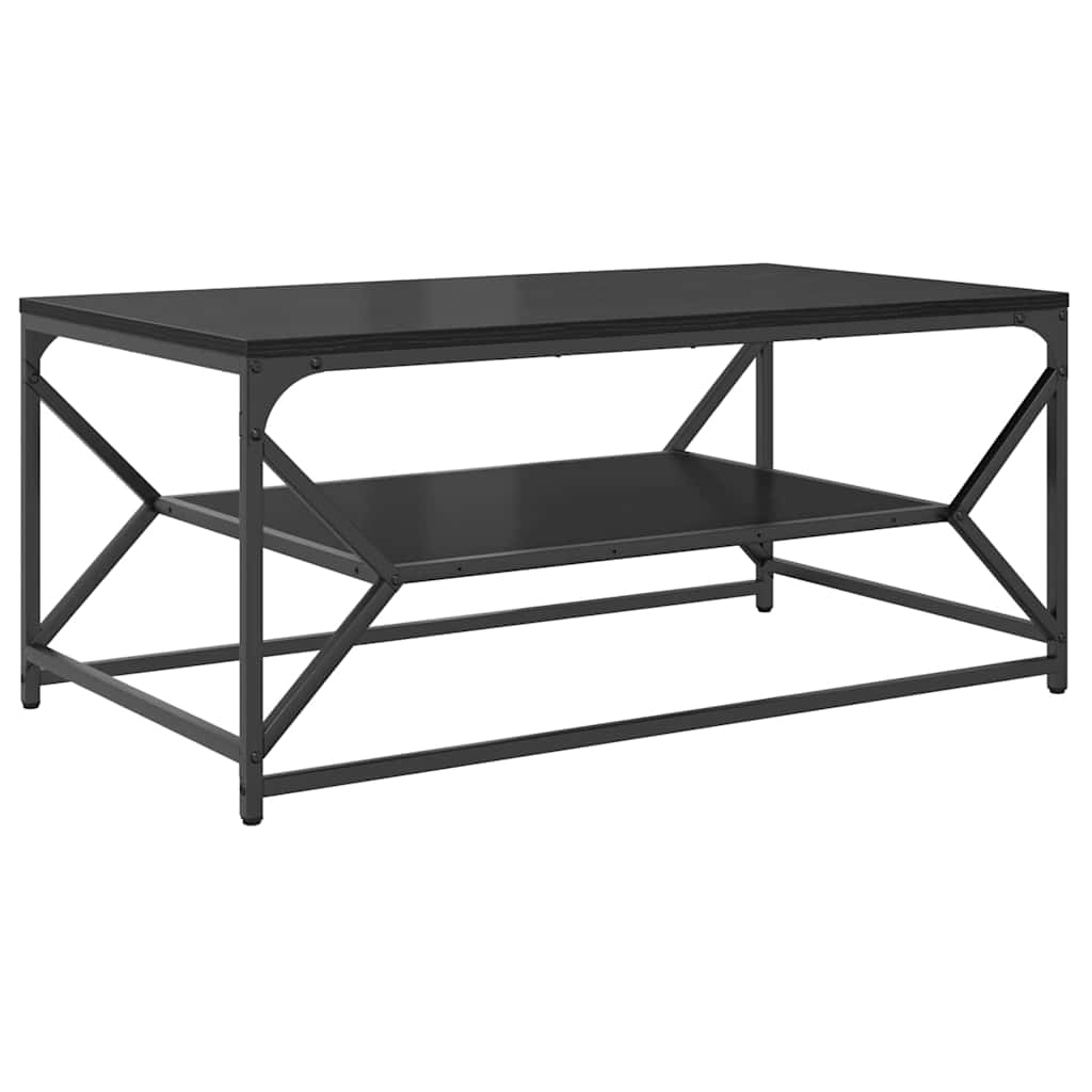 Salontafel Zwart Eiken 90 x 50 x 40 cm Engineered hout en staal is nu te koop bij PeponiXL, paradijselijk wonen!