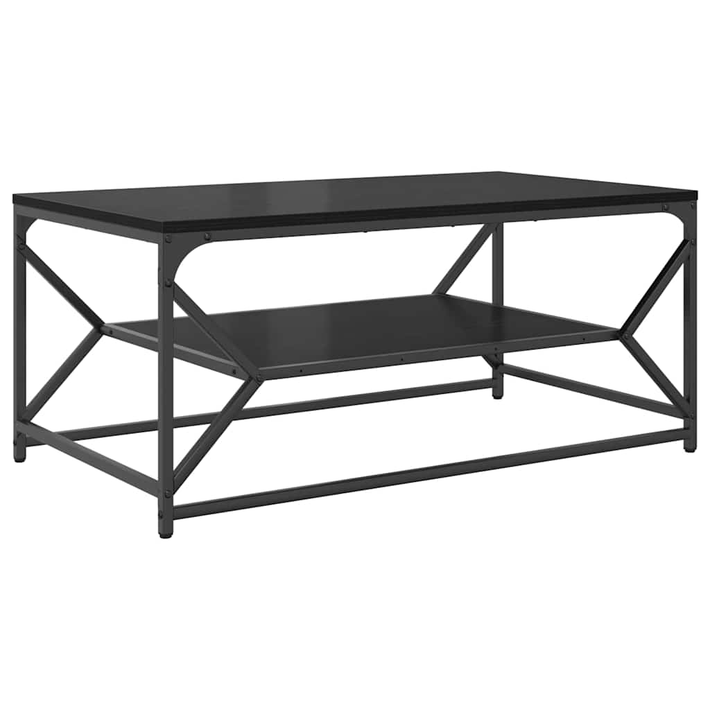 Salontafel Zwart Eiken 90 x 50 x 40 cm Engineered hout en staal is nu te koop bij PeponiXL, paradijselijk wonen!