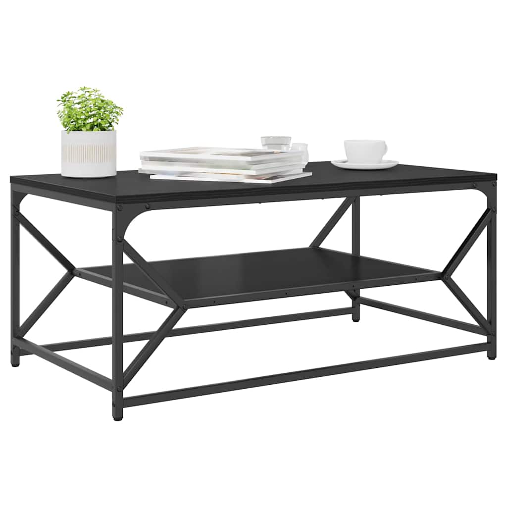 Salontafel Zwart Eiken 90 x 50 x 40 cm Engineered hout en staal is nu te koop bij PeponiXL, paradijselijk wonen!