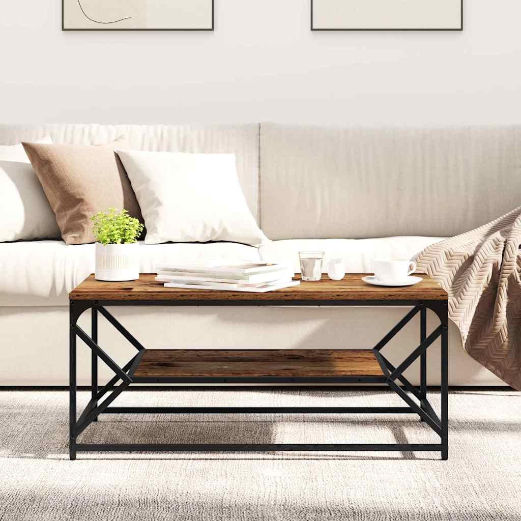 Salontafel Oud Hout 90 x 50 x 40 cm Engineered hout en staal is nu te koop bij PeponiXL, paradijselijk wonen!