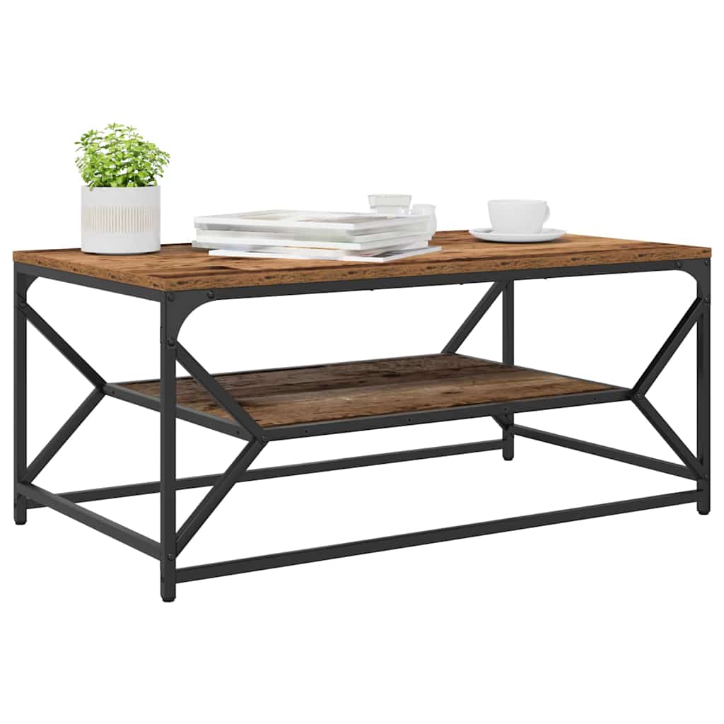 Salontafel Oud Hout 90 x 50 x 40 cm Engineered hout en staal is nu te koop bij PeponiXL, paradijselijk wonen!