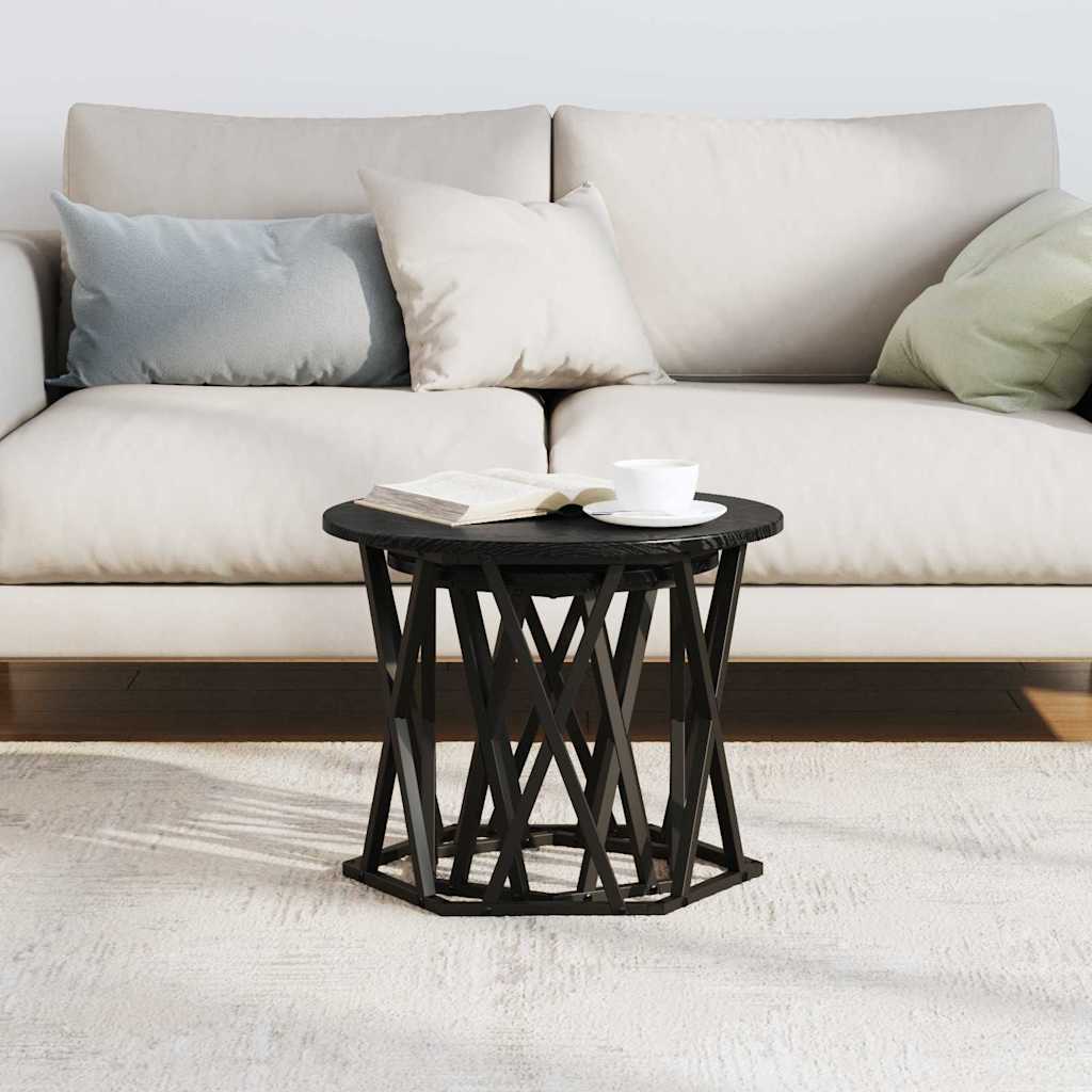 Bijzettafel 2 pcs Zwart Eiken Engineered hout en staal is nu te koop bij PeponiXL, paradijselijk wonen!