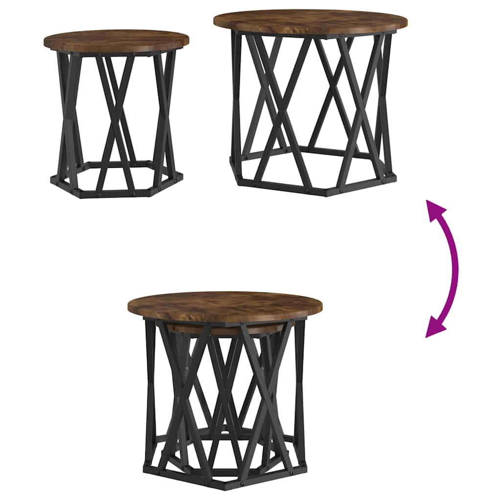 Bijzettafel 2 pcs Gerookt eiken Engineered hout en staal is nu te koop bij PeponiXL, paradijselijk wonen!