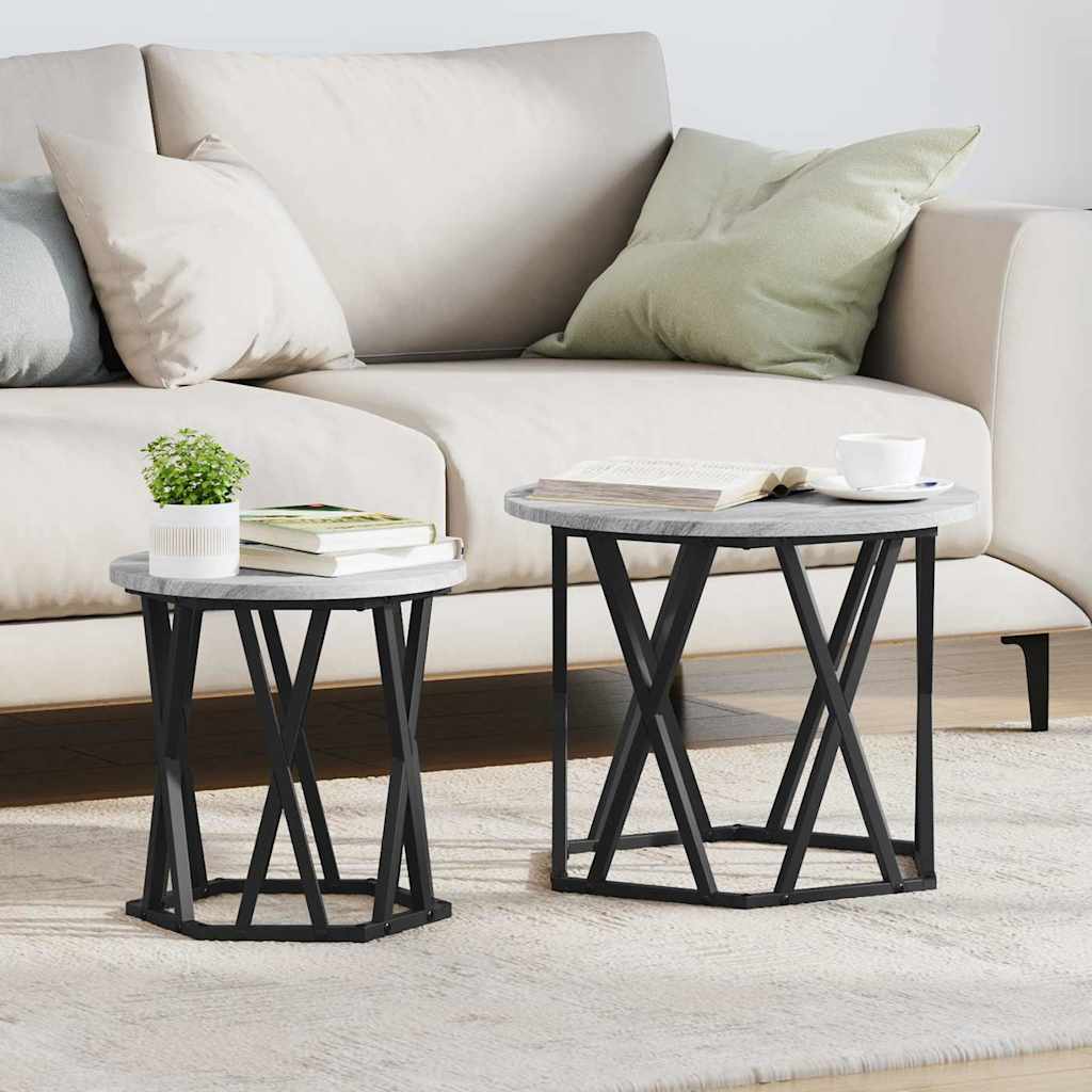 Bijzettafel 2 pcs Grijs Sonoma Engineered hout en staal is nu te koop bij PeponiXL, paradijselijk wonen!