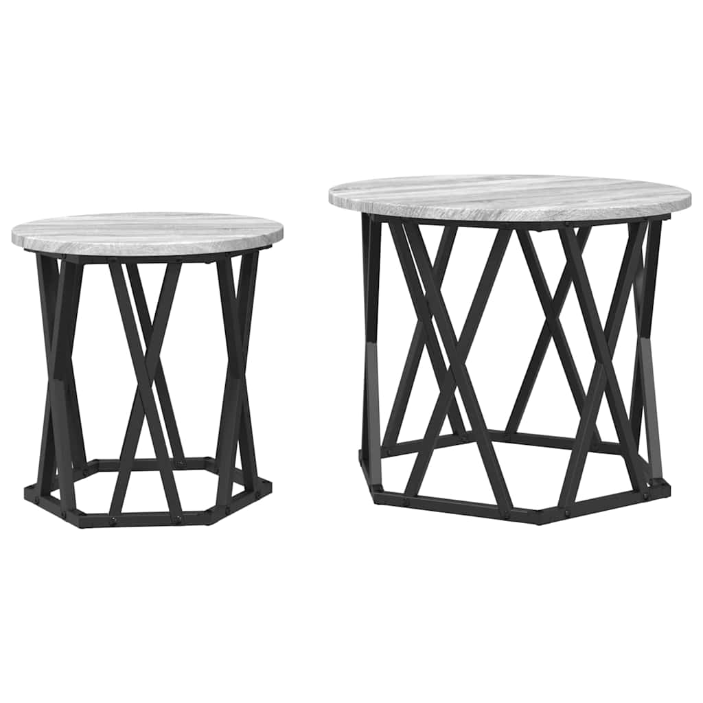 Bijzettafel 2 pcs Grijs Sonoma Engineered hout en staal is nu te koop bij PeponiXL, paradijselijk wonen!