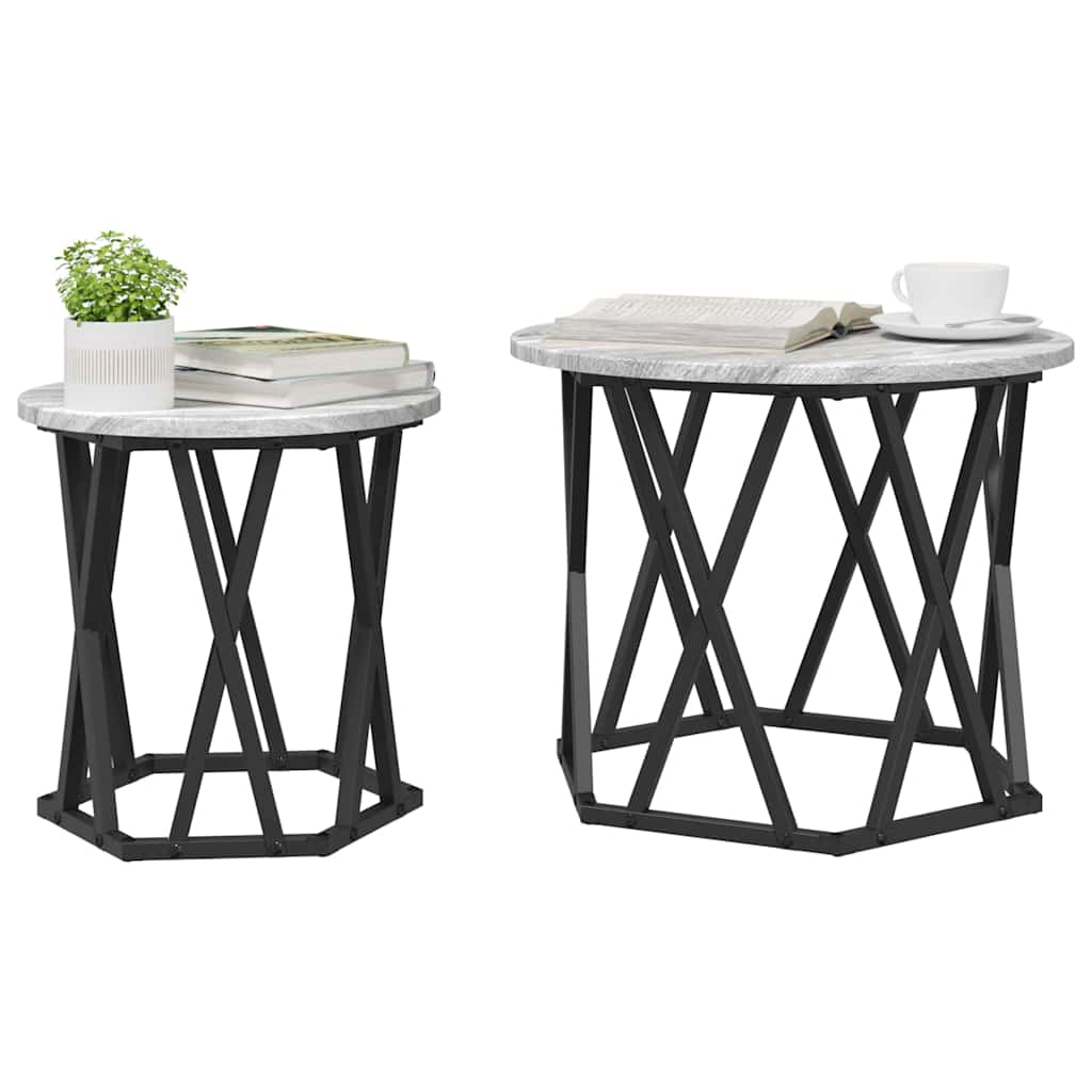 Bijzettafel 2 pcs Grijs Sonoma Engineered hout en staal is nu te koop bij PeponiXL, paradijselijk wonen!