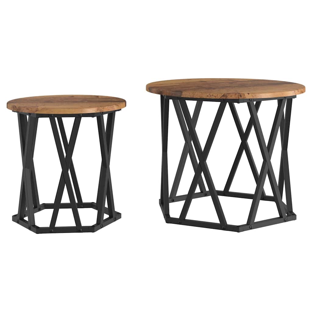 Bijzettafel 2 pcs hergebruikt hout Engineered hout en staal is nu te koop bij PeponiXL, paradijselijk wonen!