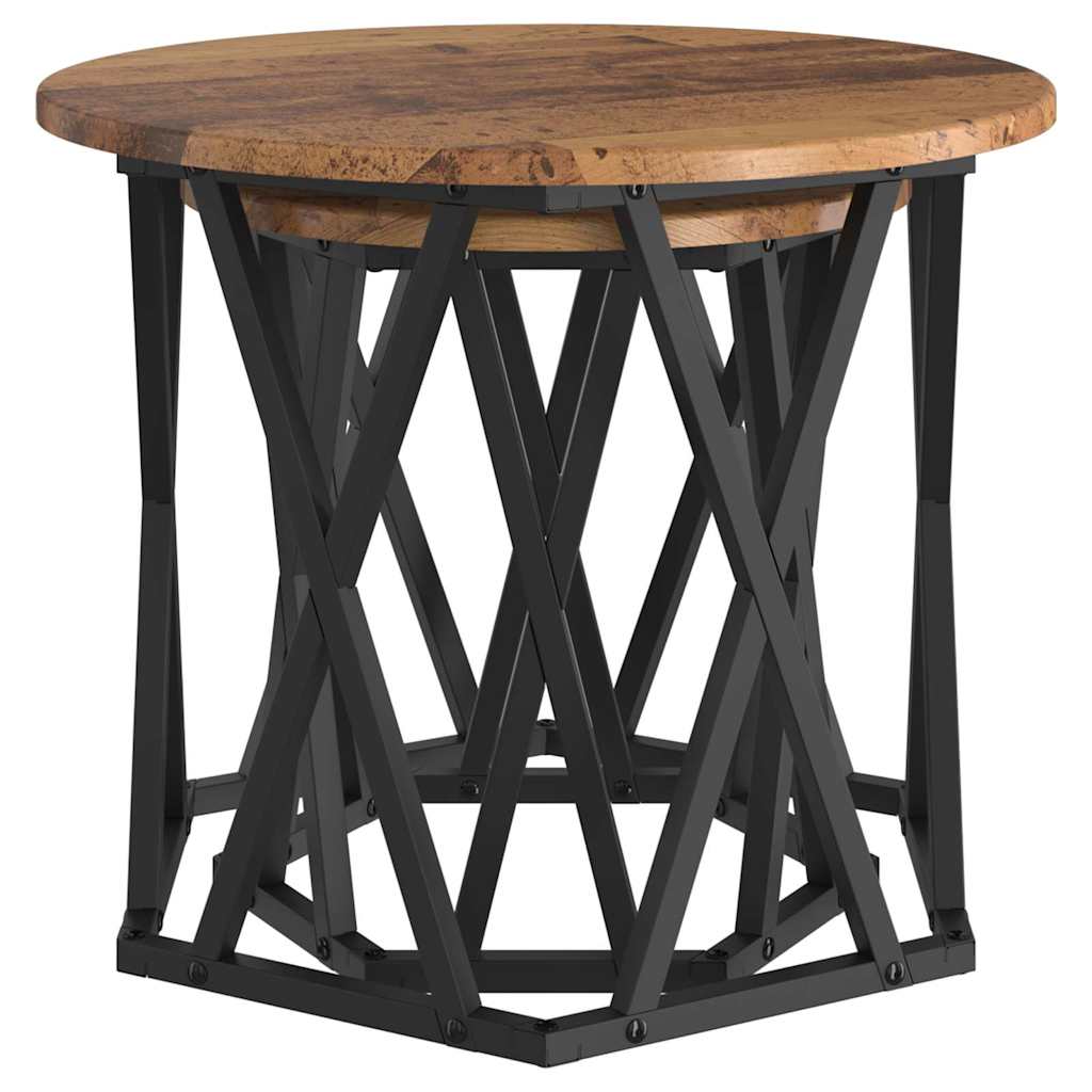 Bijzettafel 2 pcs hergebruikt hout Engineered hout en staal is nu te koop bij PeponiXL, paradijselijk wonen!