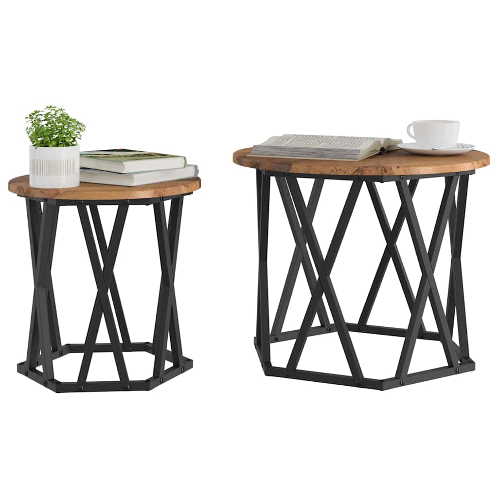 Bijzettafel 2 pcs hergebruikt hout Engineered hout en staal is nu te koop bij PeponiXL, paradijselijk wonen!
