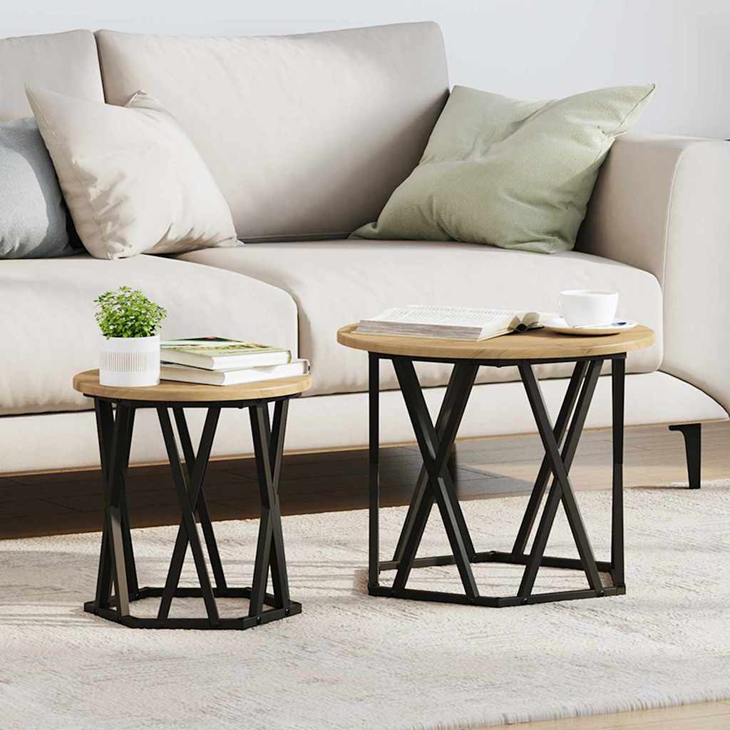 Bijzettafel 2 pcs Artisan Eiken Engineered hout en staal is nu te koop bij PeponiXL, paradijselijk wonen!