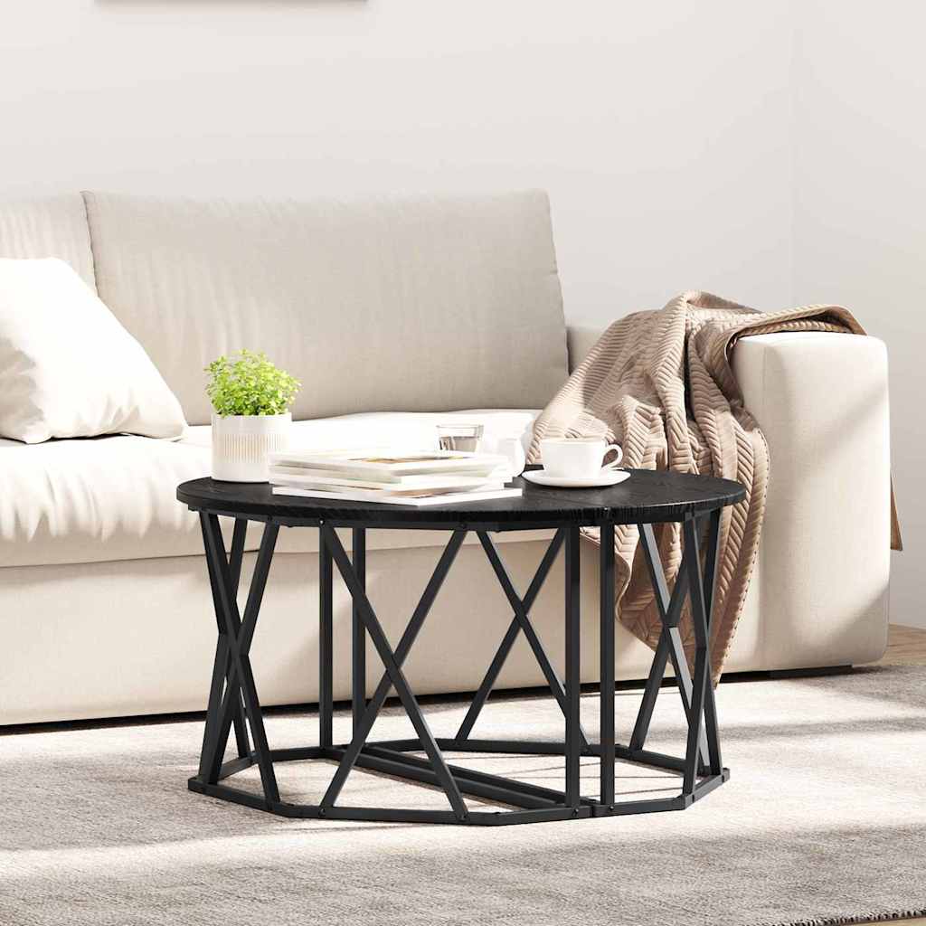 Salontafel Zwart Eiken 80 x 80 x 42 cm Engineered hout en staal is nu te koop bij PeponiXL, paradijselijk wonen!