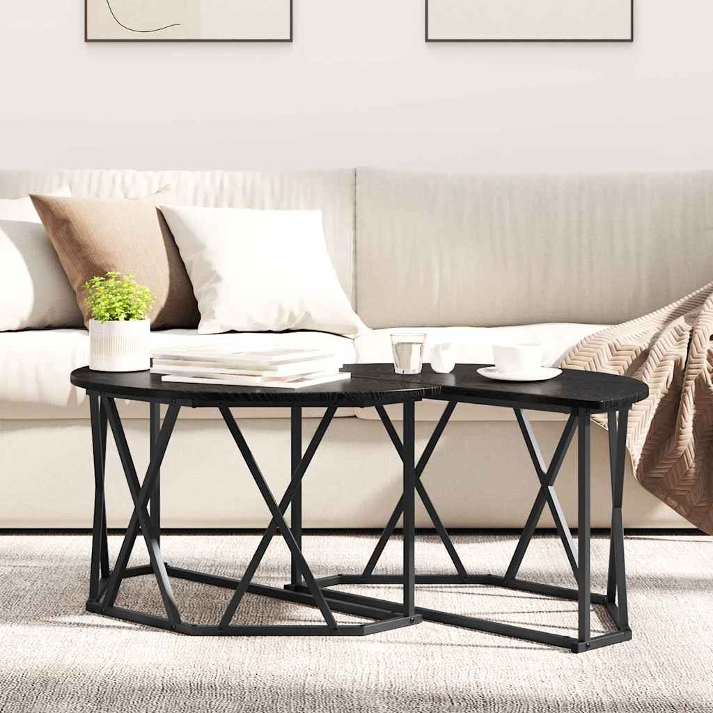Salontafel Zwart Eiken 80 x 80 x 42 cm Engineered hout en staal is nu te koop bij PeponiXL, paradijselijk wonen!