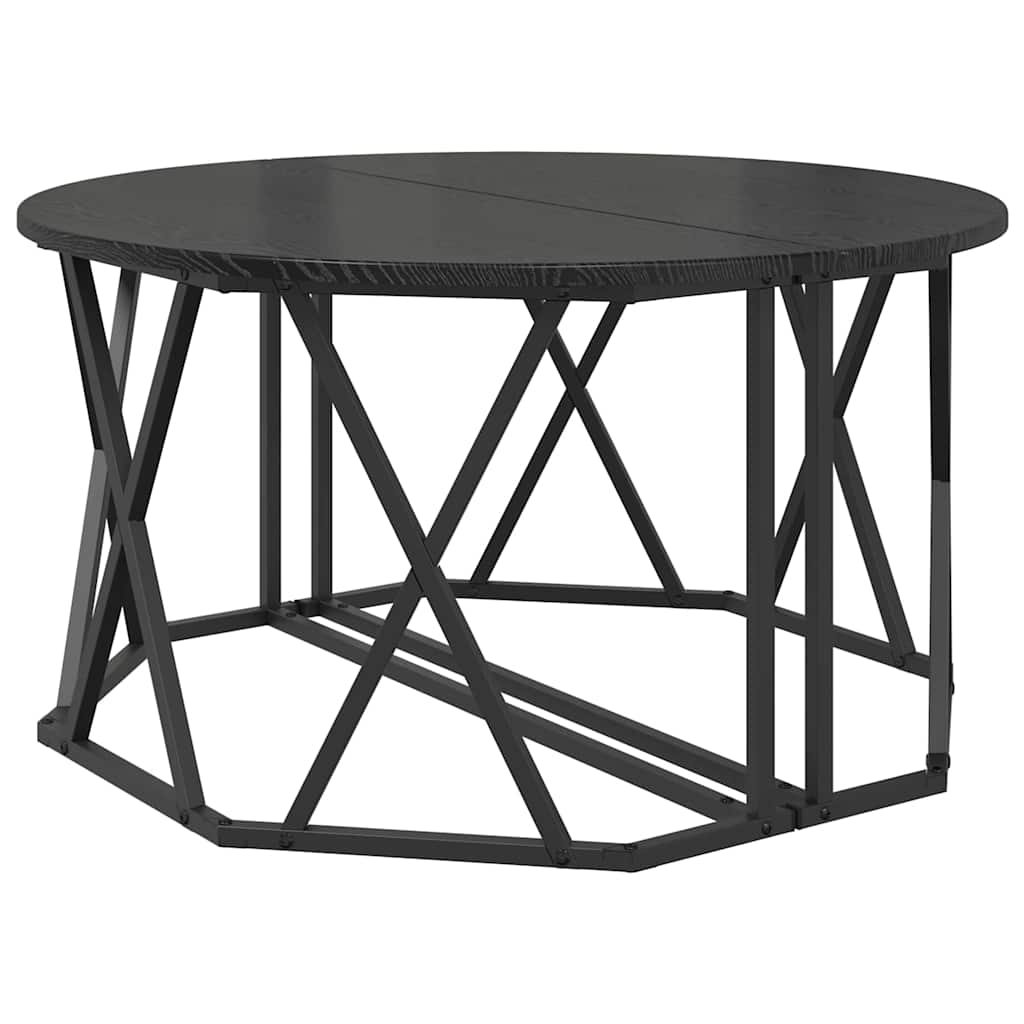 Salontafel Zwart Eiken 80 x 80 x 42 cm Engineered hout en staal is nu te koop bij PeponiXL, paradijselijk wonen!