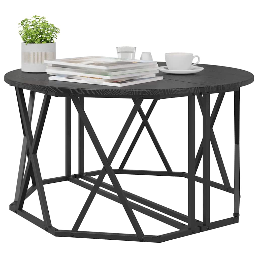 Salontafel Zwart Eiken 80 x 80 x 42 cm Engineered hout en staal is nu te koop bij PeponiXL, paradijselijk wonen!