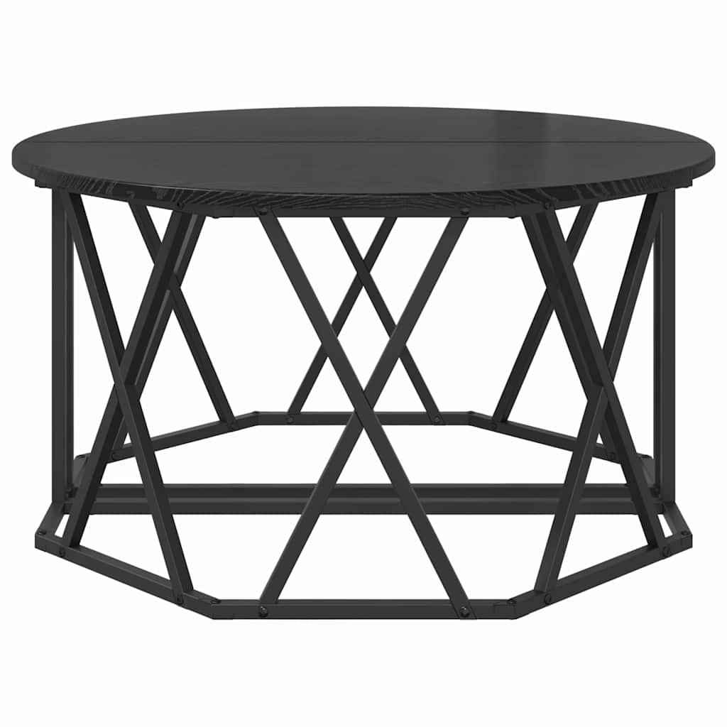 Salontafel Zwart Eiken 80 x 80 x 42 cm Engineered hout en staal is nu te koop bij PeponiXL, paradijselijk wonen!