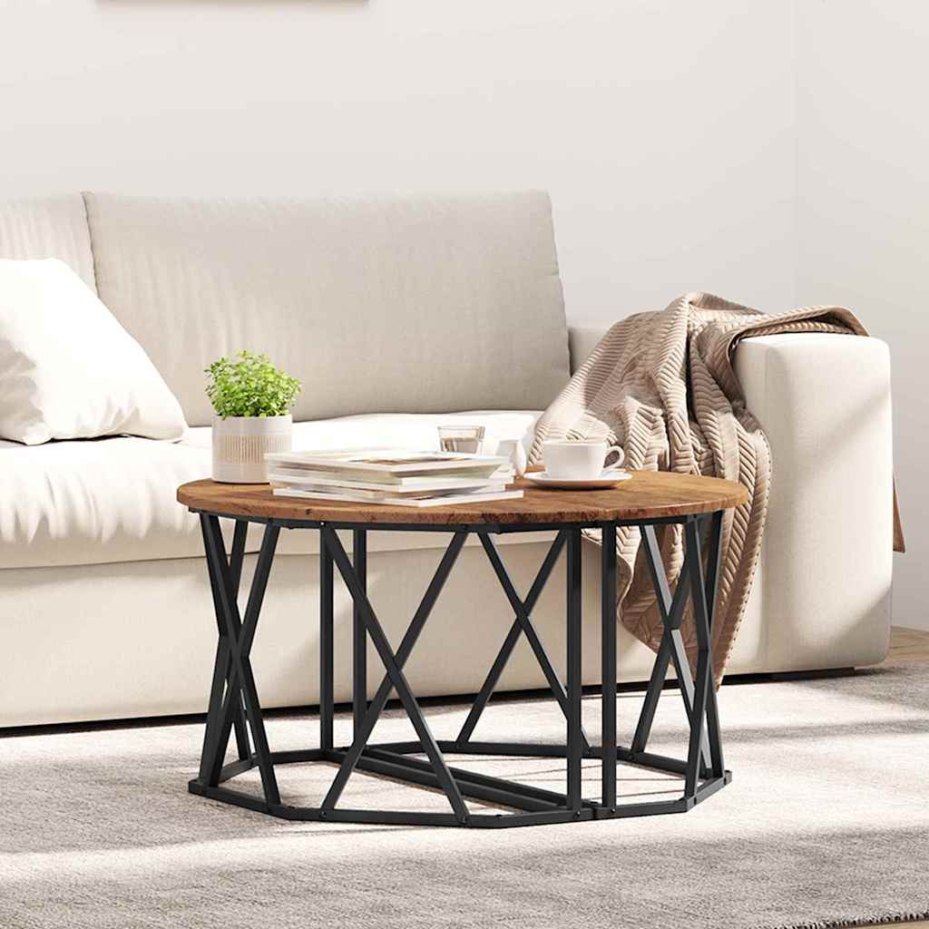 Salontafel Oud Hout 80 x 80 x 42 cm Engineered hout en staal is nu te koop bij PeponiXL, paradijselijk wonen!