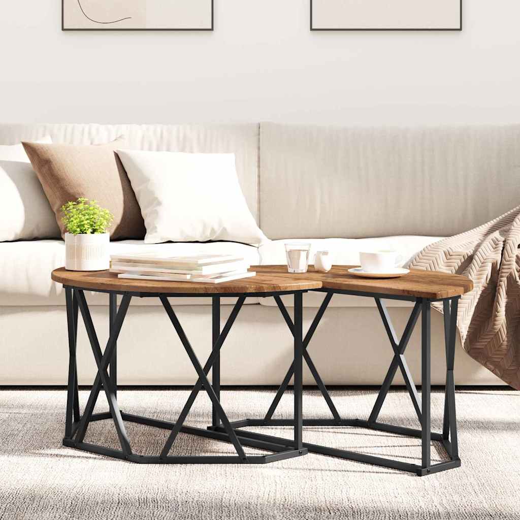Salontafel Oud Hout 80 x 80 x 42 cm Engineered hout en staal is nu te koop bij PeponiXL, paradijselijk wonen!