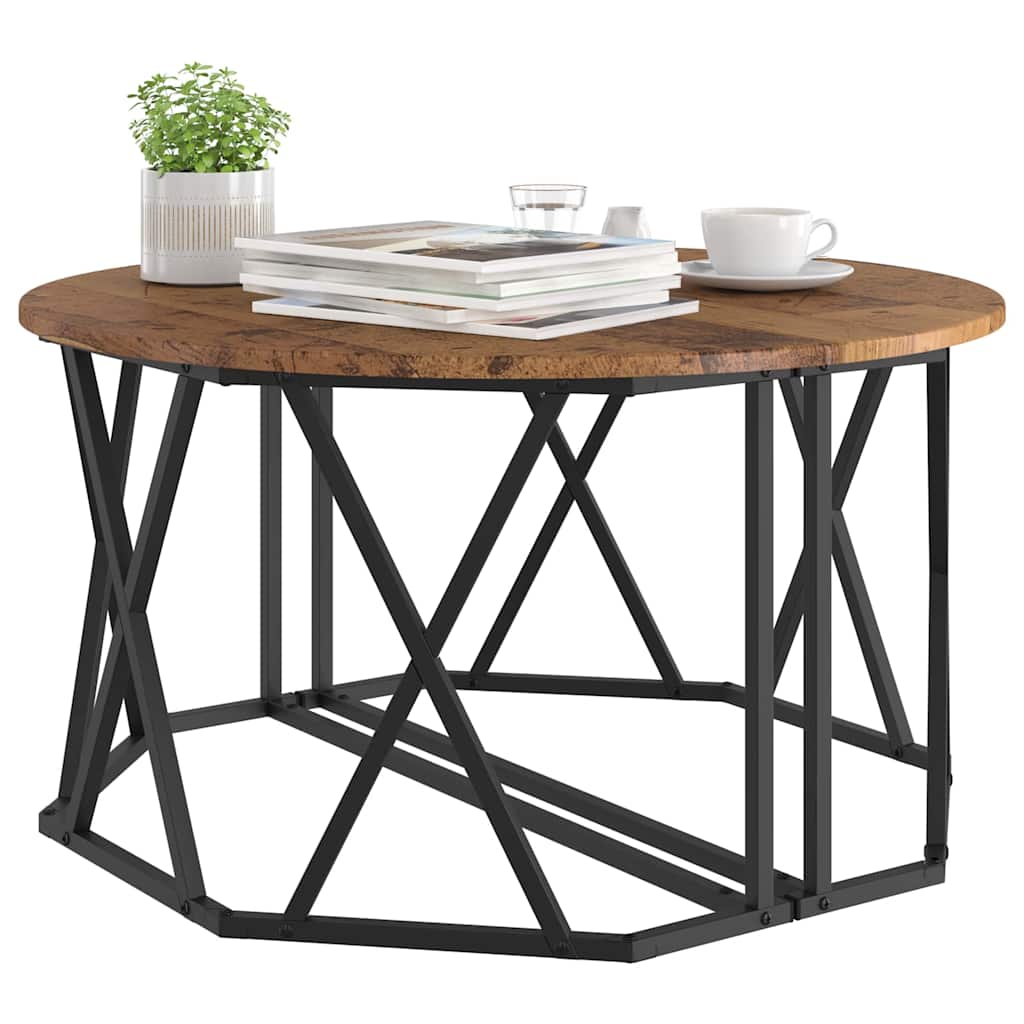Salontafel Oud Hout 80 x 80 x 42 cm Engineered hout en staal is nu te koop bij PeponiXL, paradijselijk wonen!