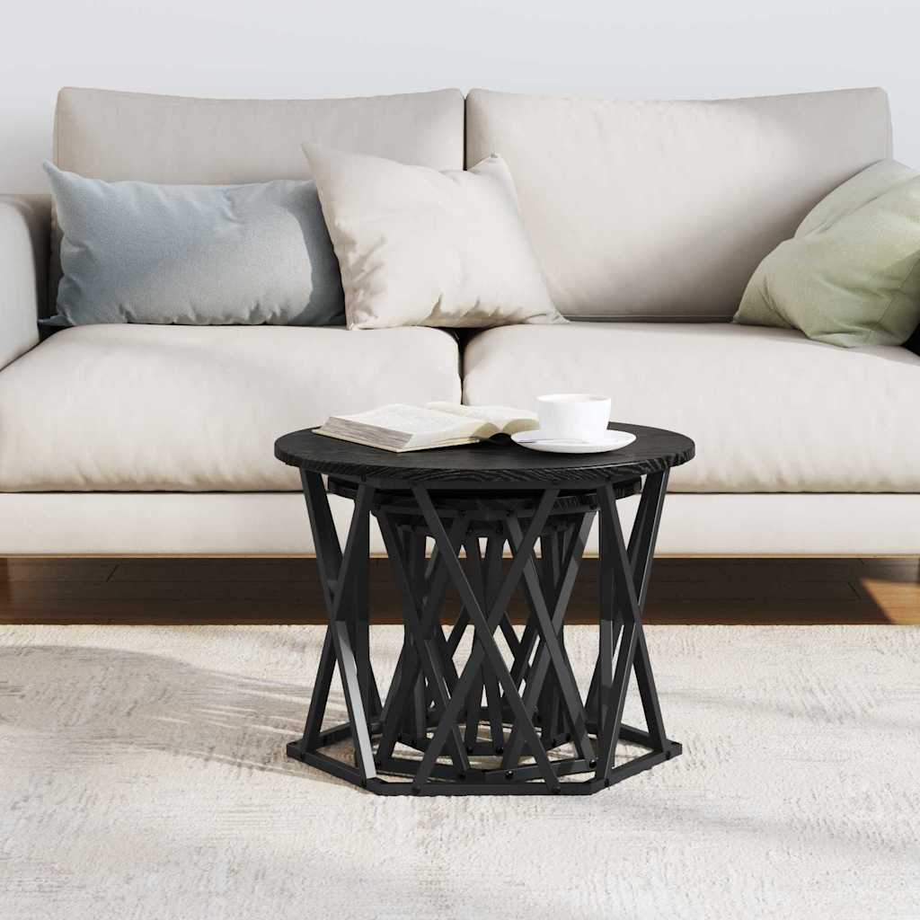 Nestbare Bijzettafel 3 pcs Zwart Eiken Engineered hout en staal is nu te koop bij PeponiXL, paradijselijk wonen!