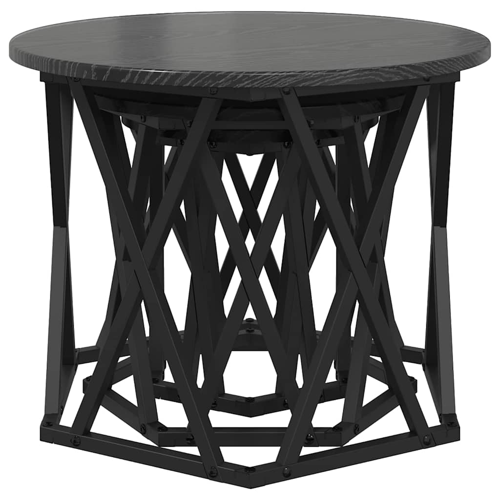 Nestbare Bijzettafel 3 pcs Zwart Eiken Engineered hout en staal is nu te koop bij PeponiXL, paradijselijk wonen!