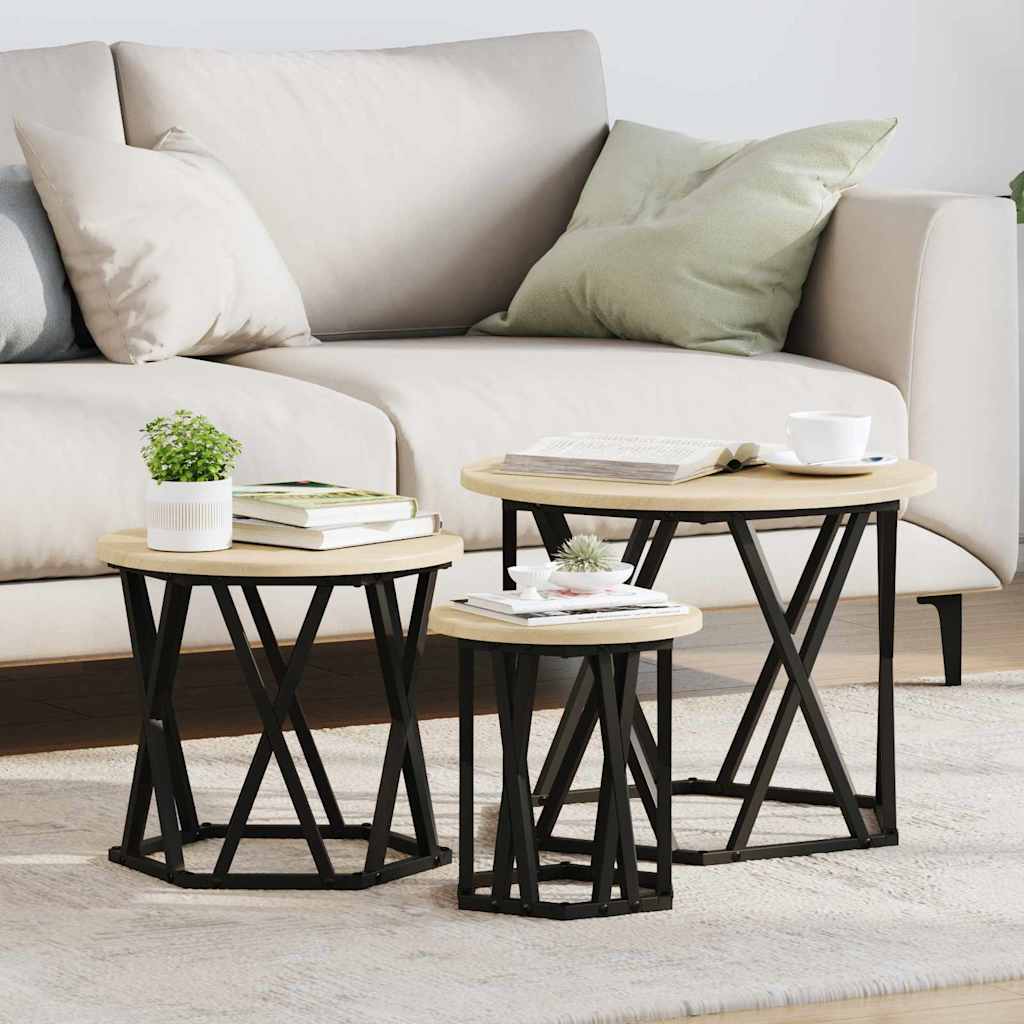 Nestbare Bijzettafel 3 pcs Sonoma Eiken is nu te koop bij PeponiXL, paradijselijk wonen!