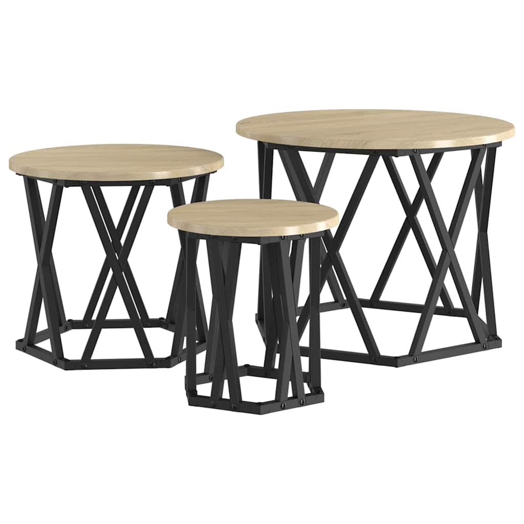 Nestbare Bijzettafel 3 pcs Sonoma Eiken is nu te koop bij PeponiXL, paradijselijk wonen!