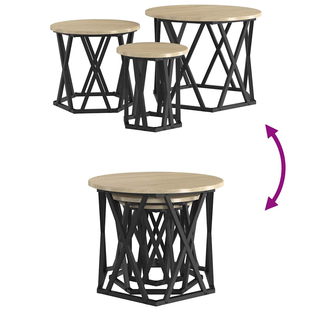 Nestbare Bijzettafel 3 pcs Sonoma Eiken is nu te koop bij PeponiXL, paradijselijk wonen!