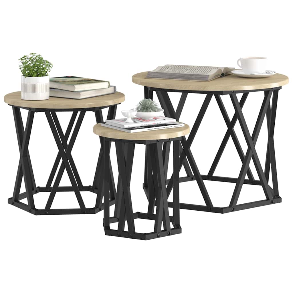 Nestbare Bijzettafel 3 pcs Sonoma Eiken is nu te koop bij PeponiXL, paradijselijk wonen!