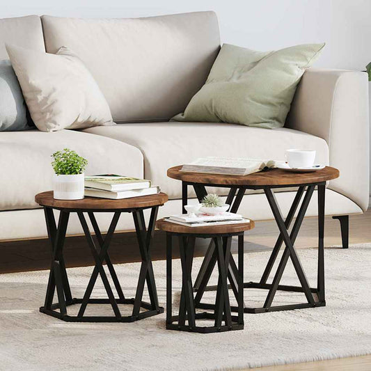 Nestbare Bijzettafel 3 pcs Gerookt eiken is nu te koop bij PeponiXL, paradijselijk wonen!
