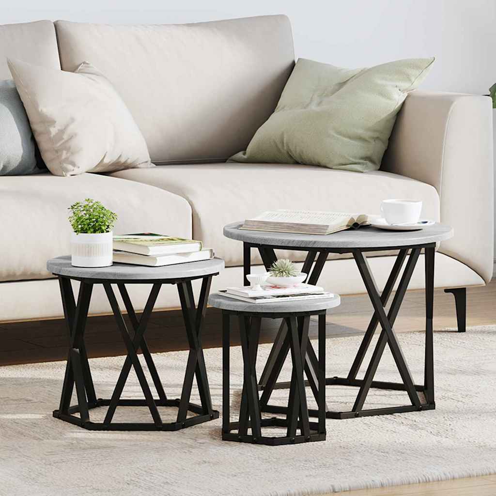 Nestbare Bijzettafel 3 pcs Grijs Sonoma is nu te koop bij PeponiXL, paradijselijk wonen!