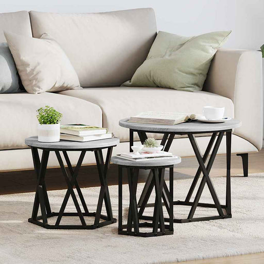 Nestbare Bijzettafel 3 pcs Grijs Sonoma is nu te koop bij PeponiXL, paradijselijk wonen!