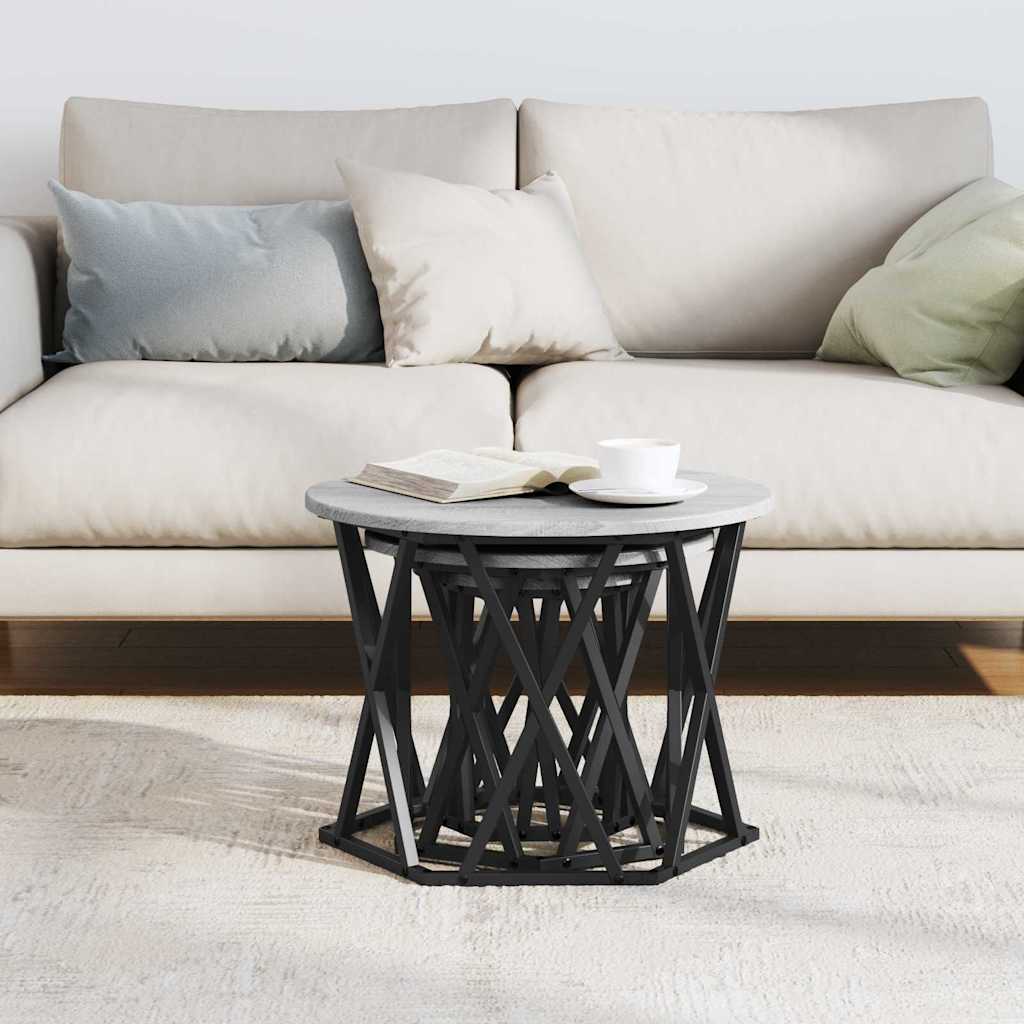 Nestbare Bijzettafel 3 pcs Grijs Sonoma is nu te koop bij PeponiXL, paradijselijk wonen!