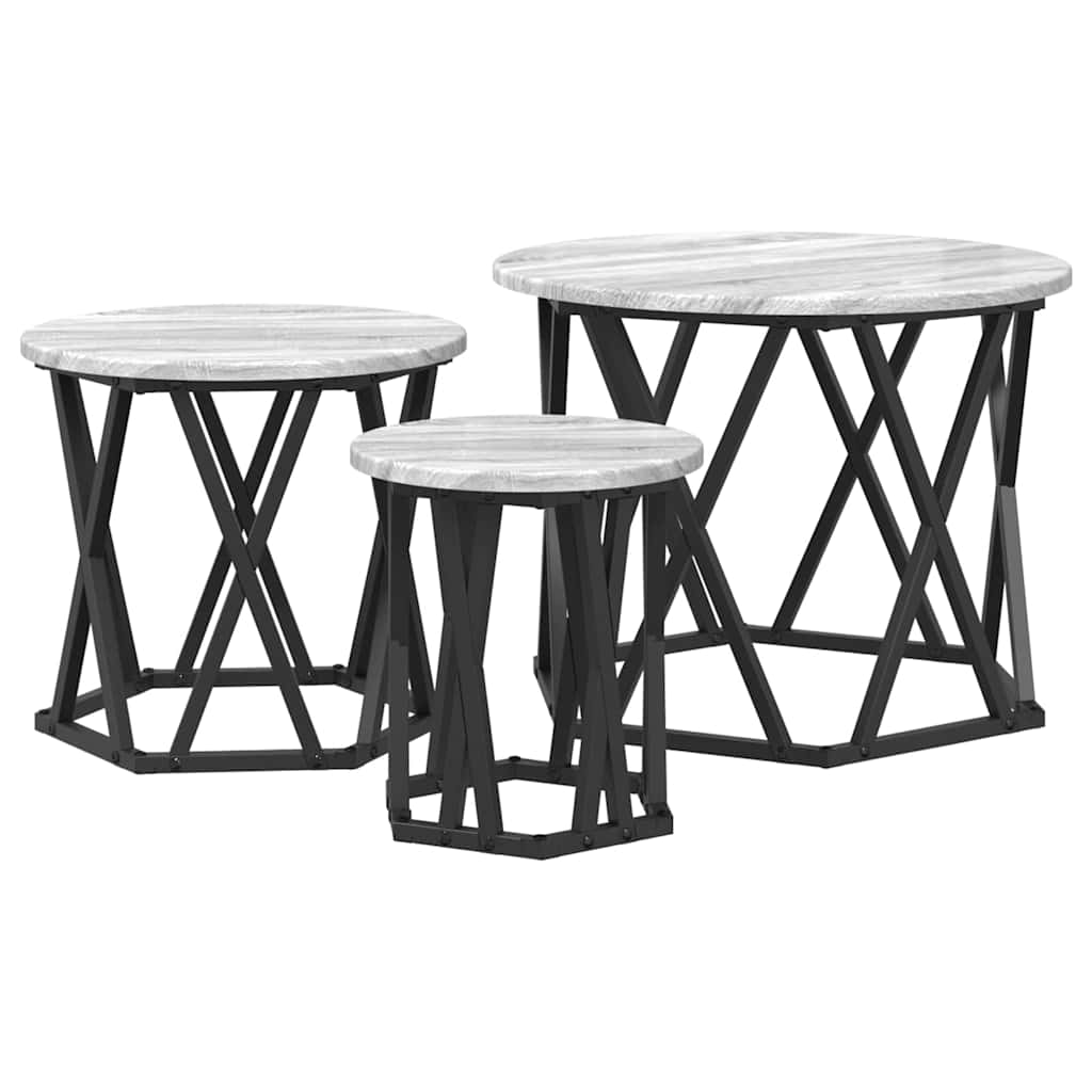 Nestbare Bijzettafel 3 pcs Grijs Sonoma is nu te koop bij PeponiXL, paradijselijk wonen!