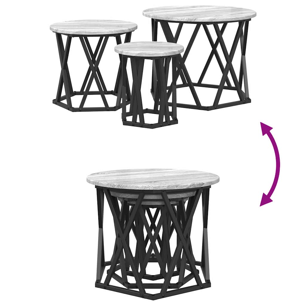 Nestbare Bijzettafel 3 pcs Grijs Sonoma is nu te koop bij PeponiXL, paradijselijk wonen!
