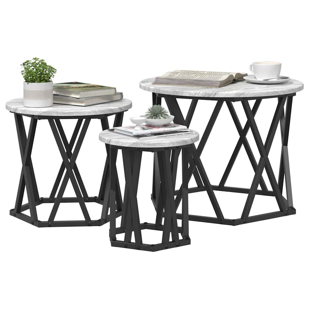 Nestbare Bijzettafel 3 pcs Grijs Sonoma is nu te koop bij PeponiXL, paradijselijk wonen!