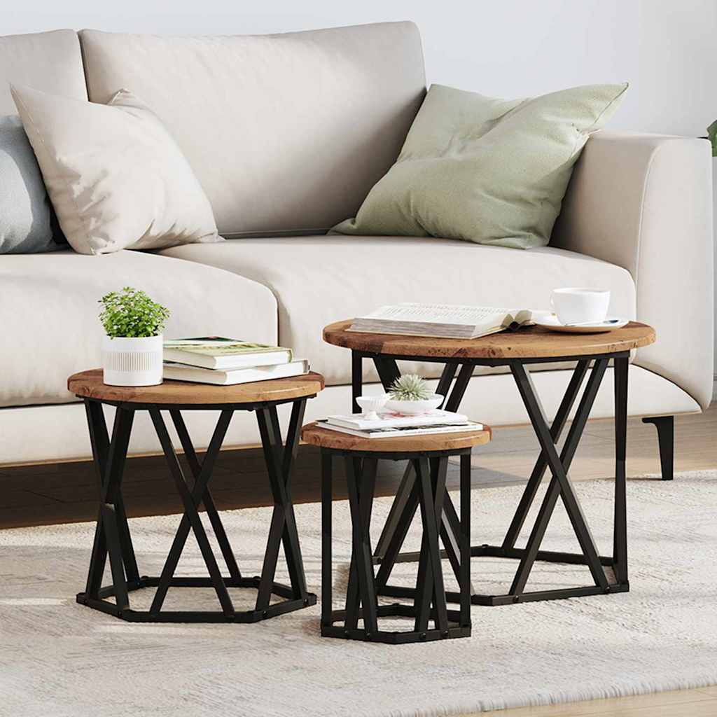 Nestbare Bijzettafel 3 pcs Oud Hout Engineered hout en staal is nu te koop bij PeponiXL, paradijselijk wonen!