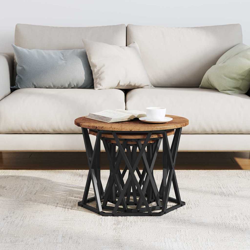 Nestbare Bijzettafel 3 pcs Oud Hout Engineered hout en staal is nu te koop bij PeponiXL, paradijselijk wonen!