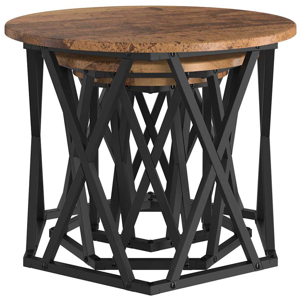 Nestbare Bijzettafel 3 pcs Oud Hout Engineered hout en staal is nu te koop bij PeponiXL, paradijselijk wonen!