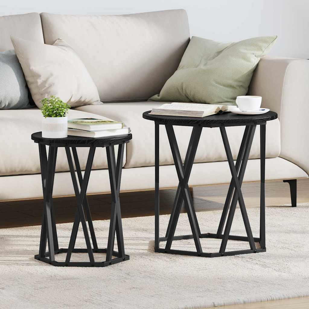 Salontafel 2 pcs Zwart Eiken Engineered hout en staal is nu te koop bij PeponiXL, paradijselijk wonen!